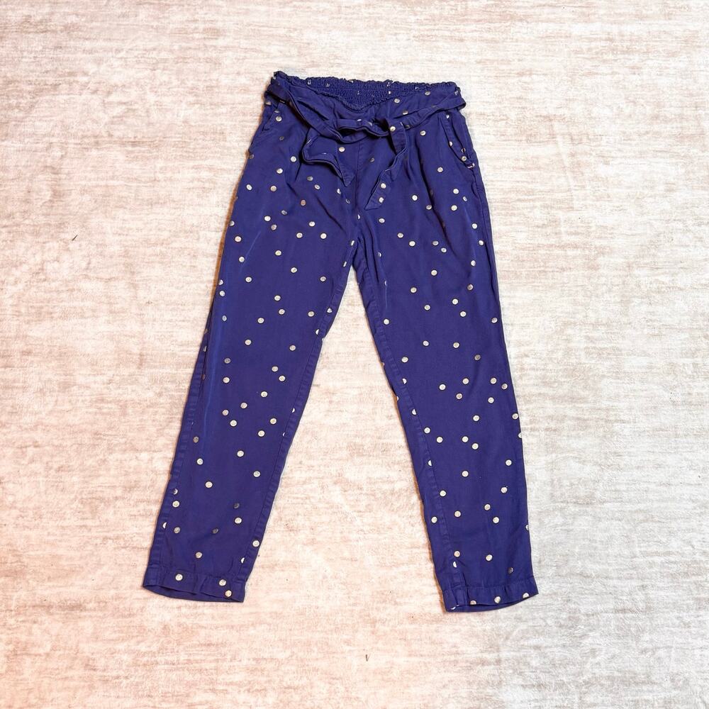 Boden Girls 9 Y Blue Gold Polka Dot Pants Starboard Belt Pockets Resort Party